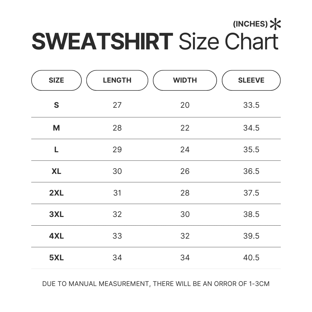 Sweatshirt Size Chart - Bungo Stray Dogs Store